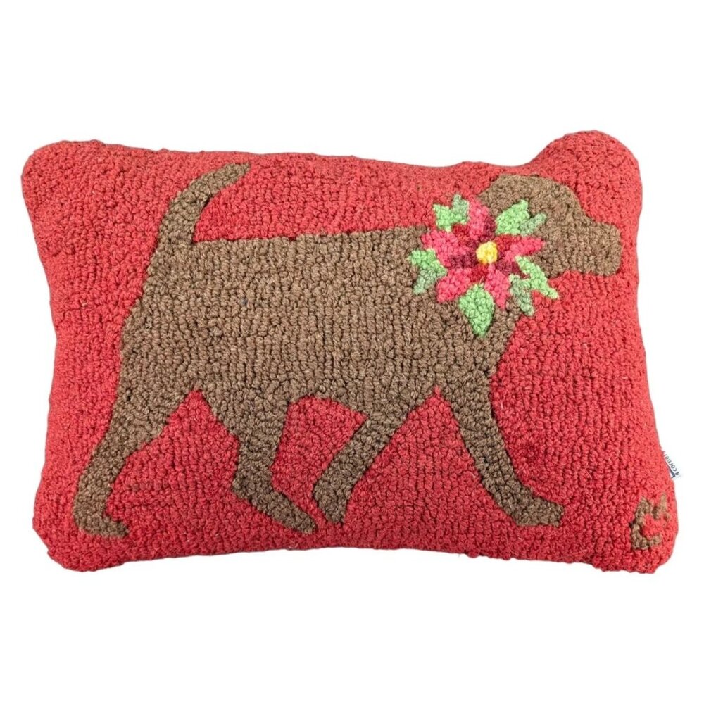 Chandler 4 corners holiday lab dog pillow- Sundance Catalog poinsettia flower